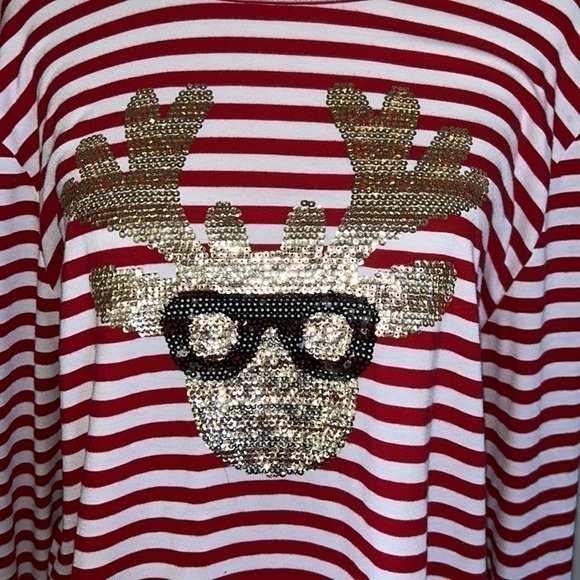 Sophia & Jane Cool Sequin Sparkle Reindeer Striped Top Size XL - Picture 3 of 6